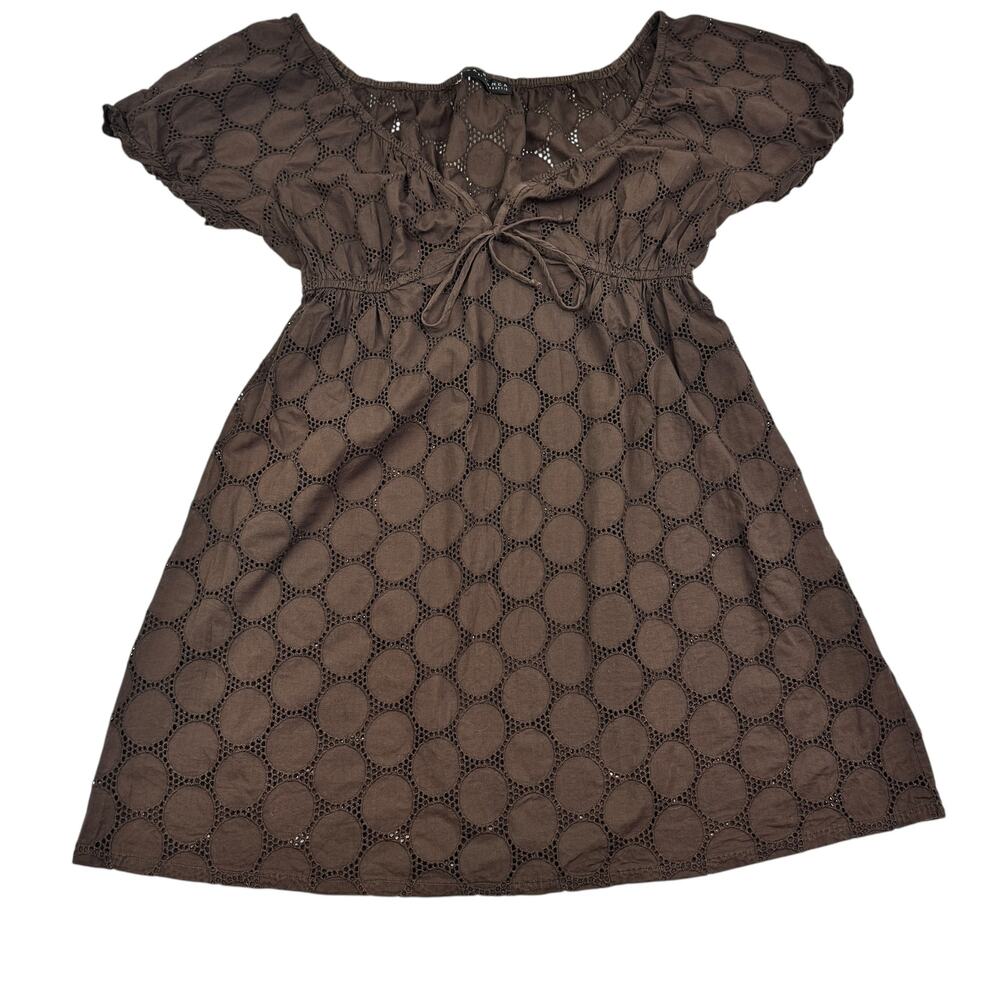 La Blanca Brown Perforated Circle Open Knit Deep V-Neck Swim Coverup Women's M